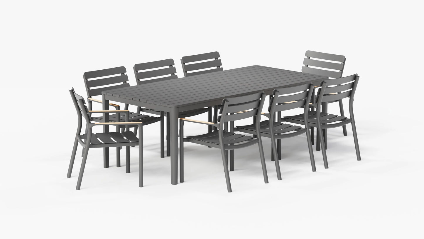 Aluminum outdoor rectangular dining table with 8 595 dining armchairs modern patio dining set