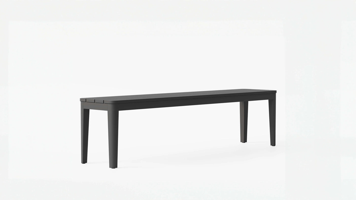 Aluminum outdoor dining bench with slatted top modern patio seating