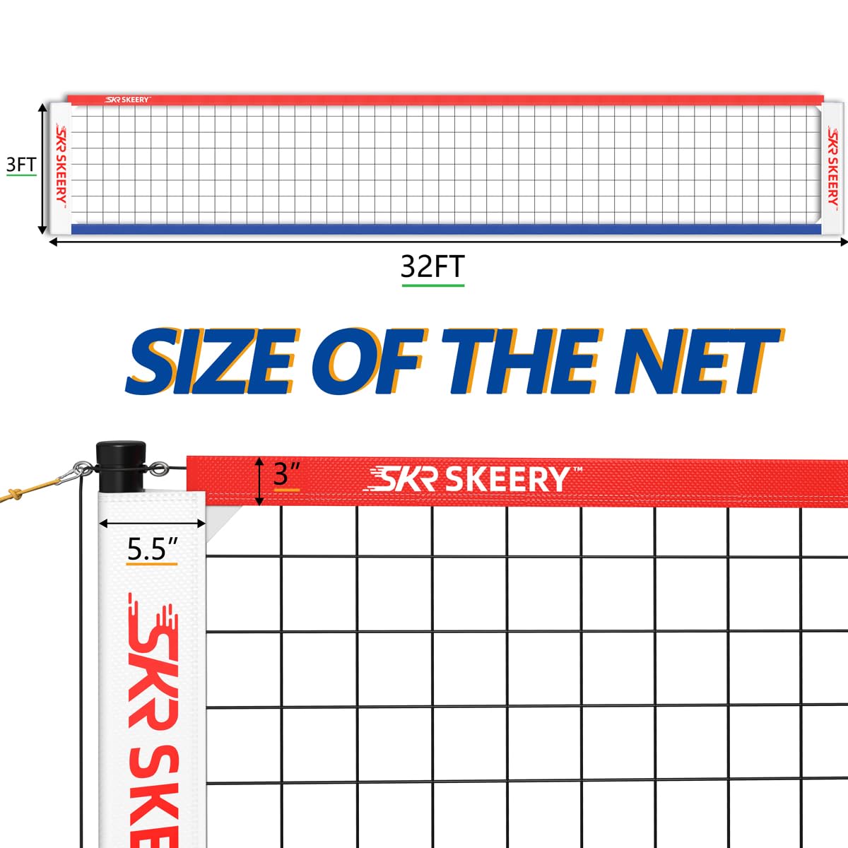 SKEERY Outdoor Volleyball Net Set – 32FT