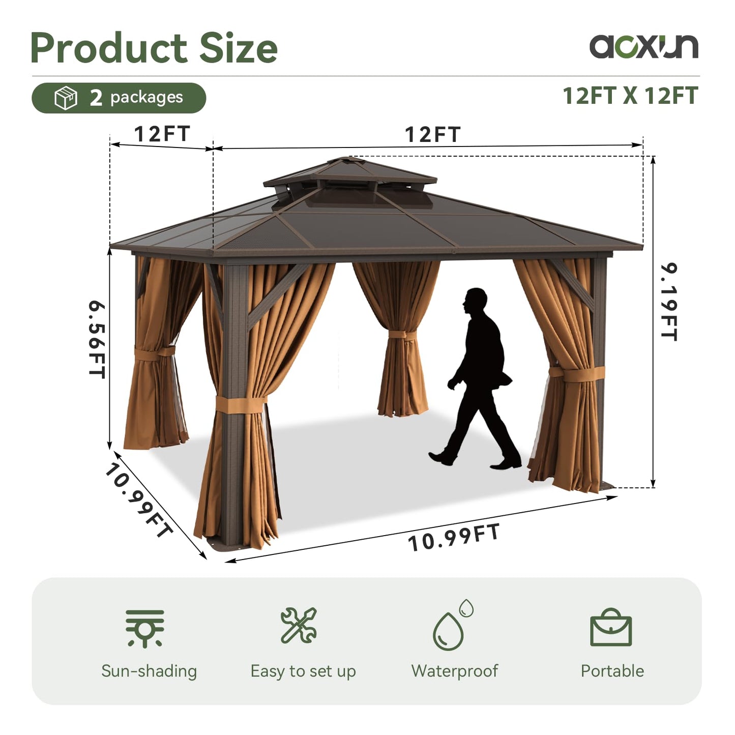 Aoxun 12' x 10' Hardtop Outdoor Gazebo
