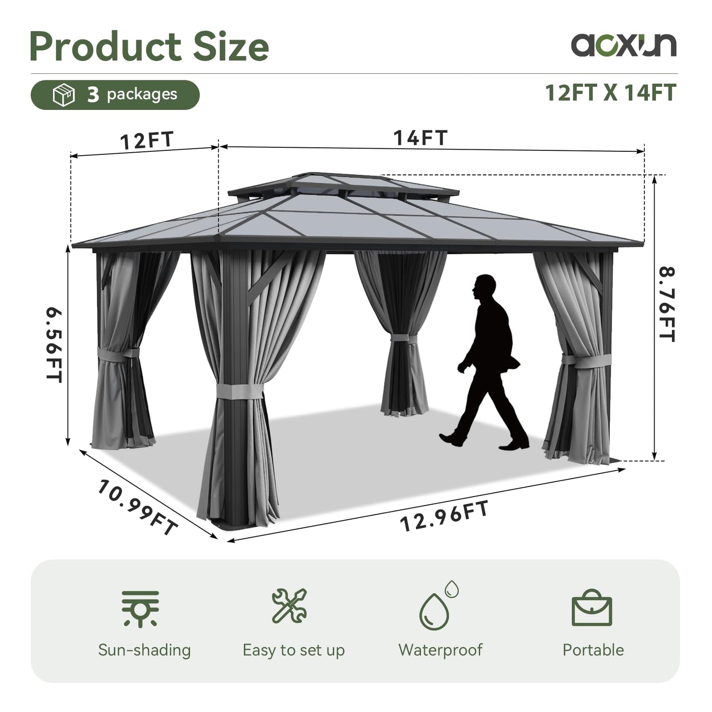 Aoxun 12' x 10' Hardtop Outdoor Gazebo
