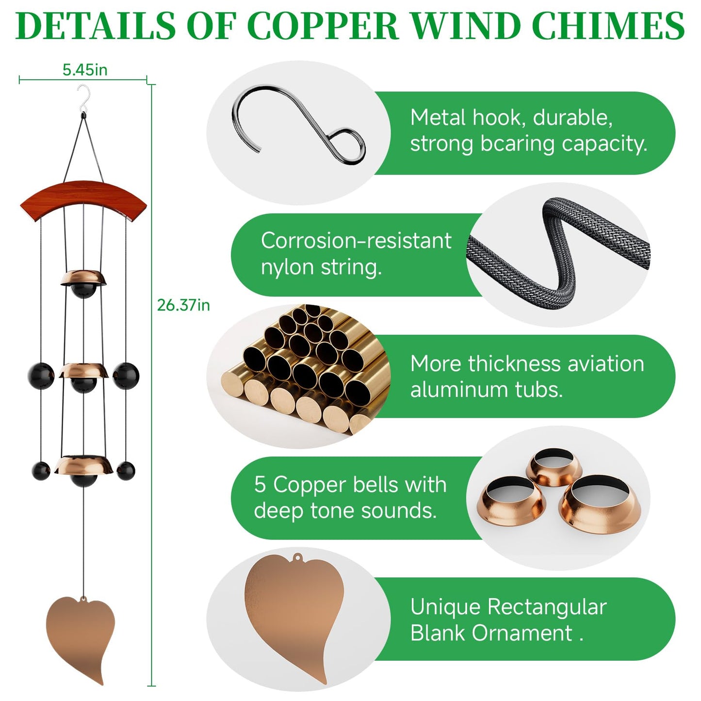 Coobest Copper Temple Wind Chimes – 36"