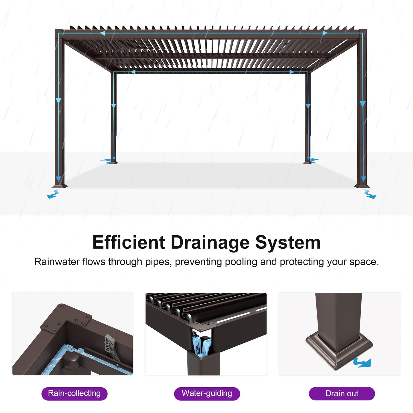 PURPLE LEAF 10' x 10' Louvered Pergola – Bronze