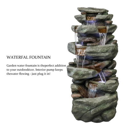 SunJet 6-Tier Outdoor Water Fountain with LED Lights