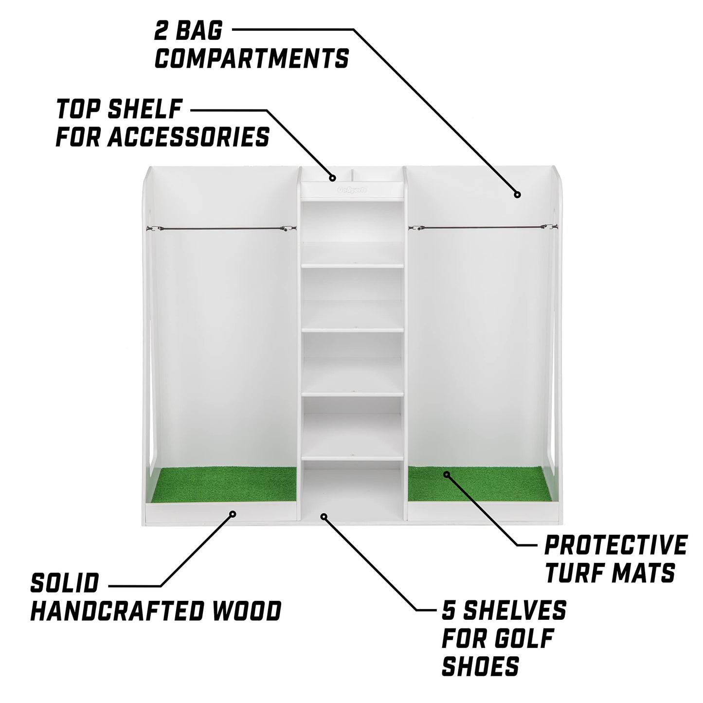 GoSports Wooden Golf Bag Organizer Rack for 2 Bags