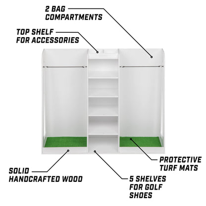 GoSports Wooden Golf Bag Organizer Rack for 2 Bags