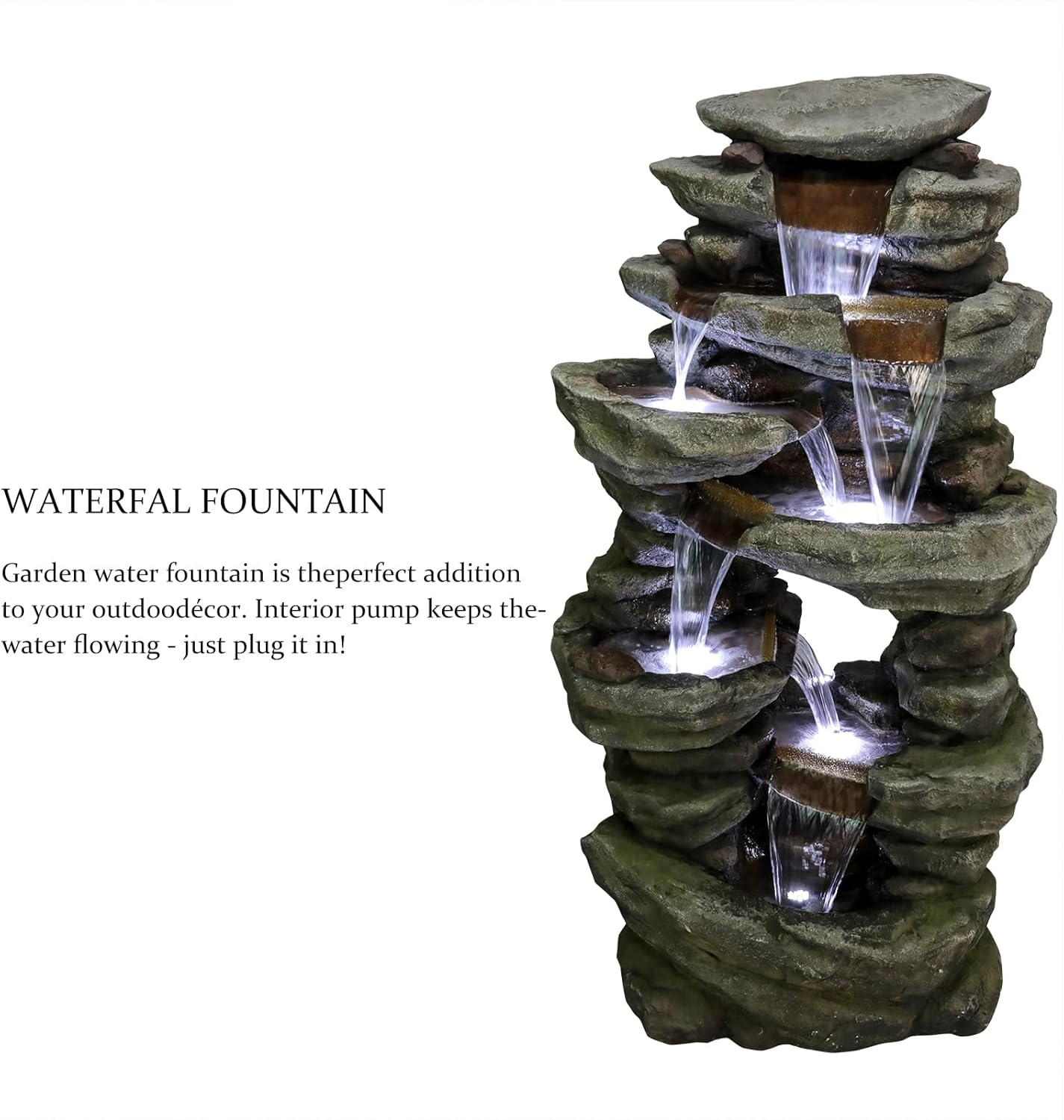 SunJet 6-Tier Outdoor Water Fountain with LED Lights