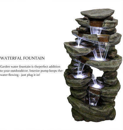 SunJet 6-Tier Outdoor Water Fountain with LED Lights