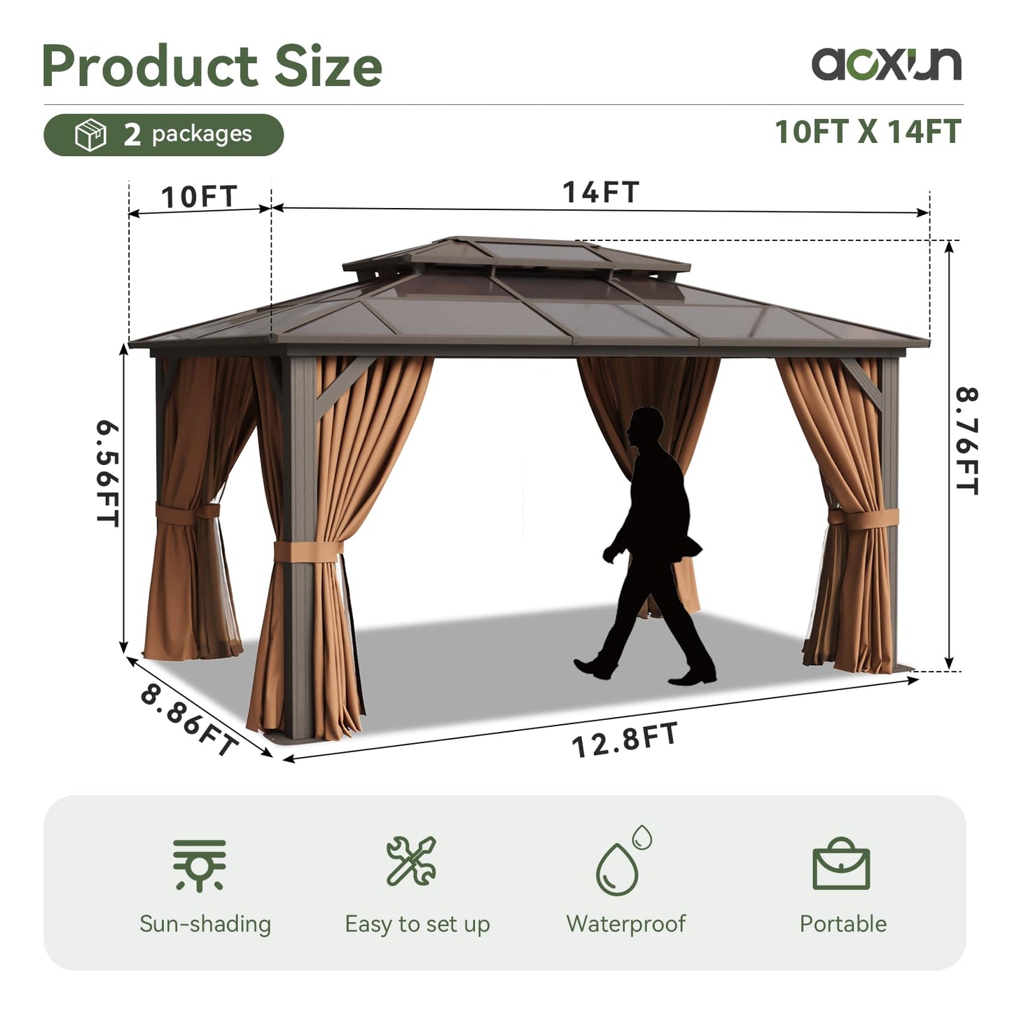 Aoxun 12' x 10' Hardtop Outdoor Gazebo