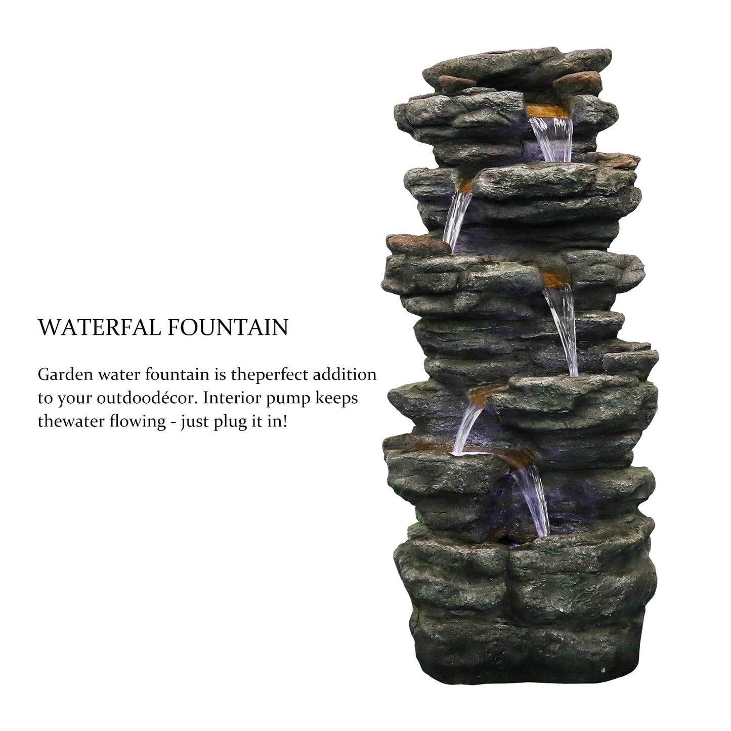 SunJet 6-Tier Outdoor Water Fountain with LED Lights