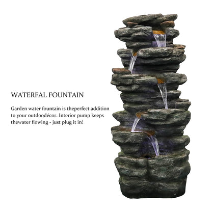 SunJet 6-Tier Outdoor Water Fountain with LED Lights