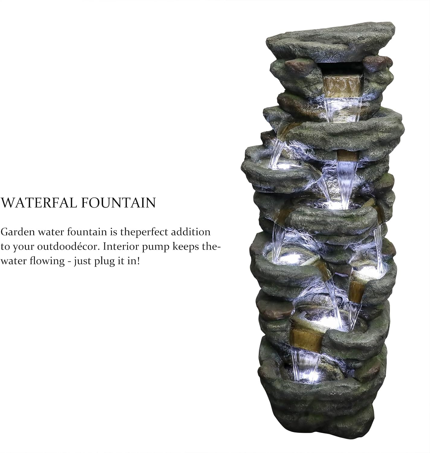 SunJet 6-Tier Outdoor Water Fountain with LED Lights