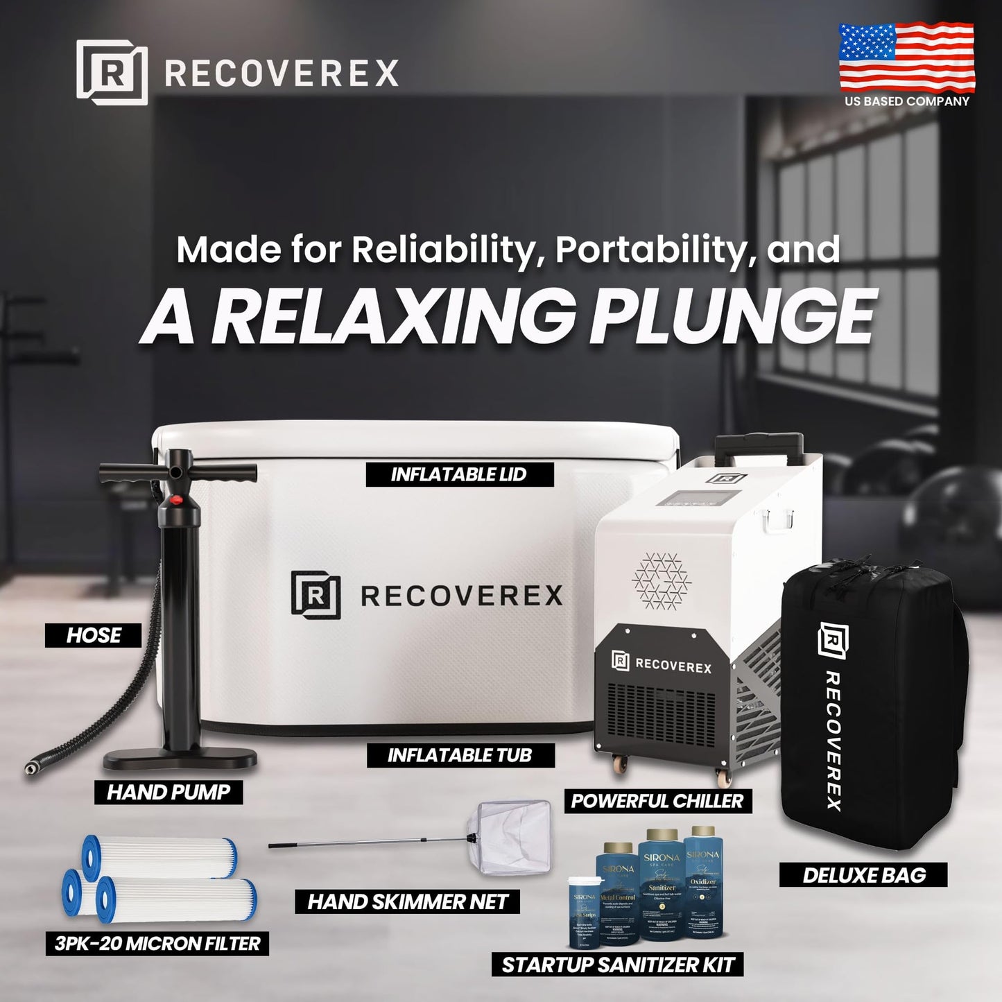 RECOVEREX Cold Plunge Tub with Chiller – 90 Gallon