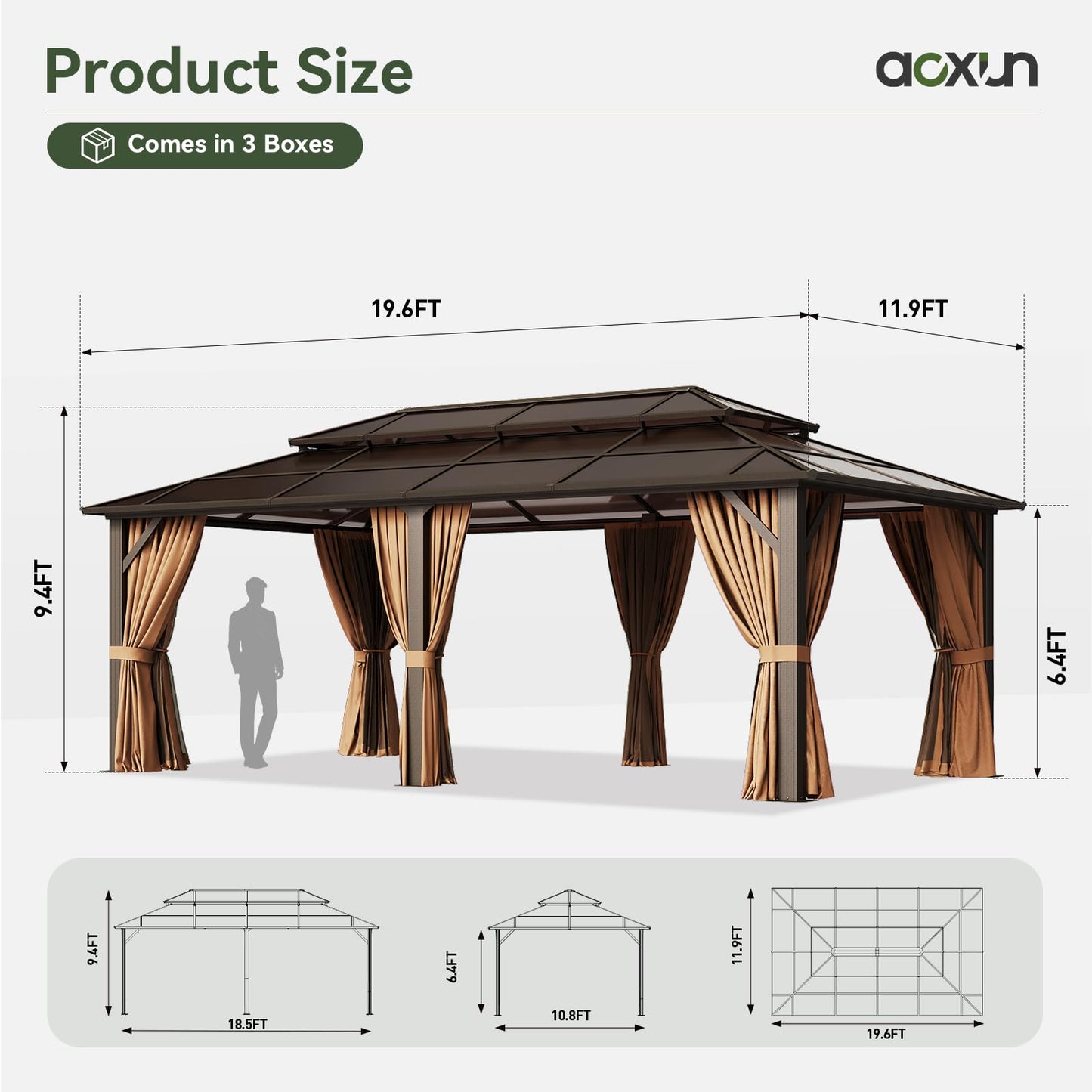 Aoxun 12' x 10' Hardtop Outdoor Gazebo