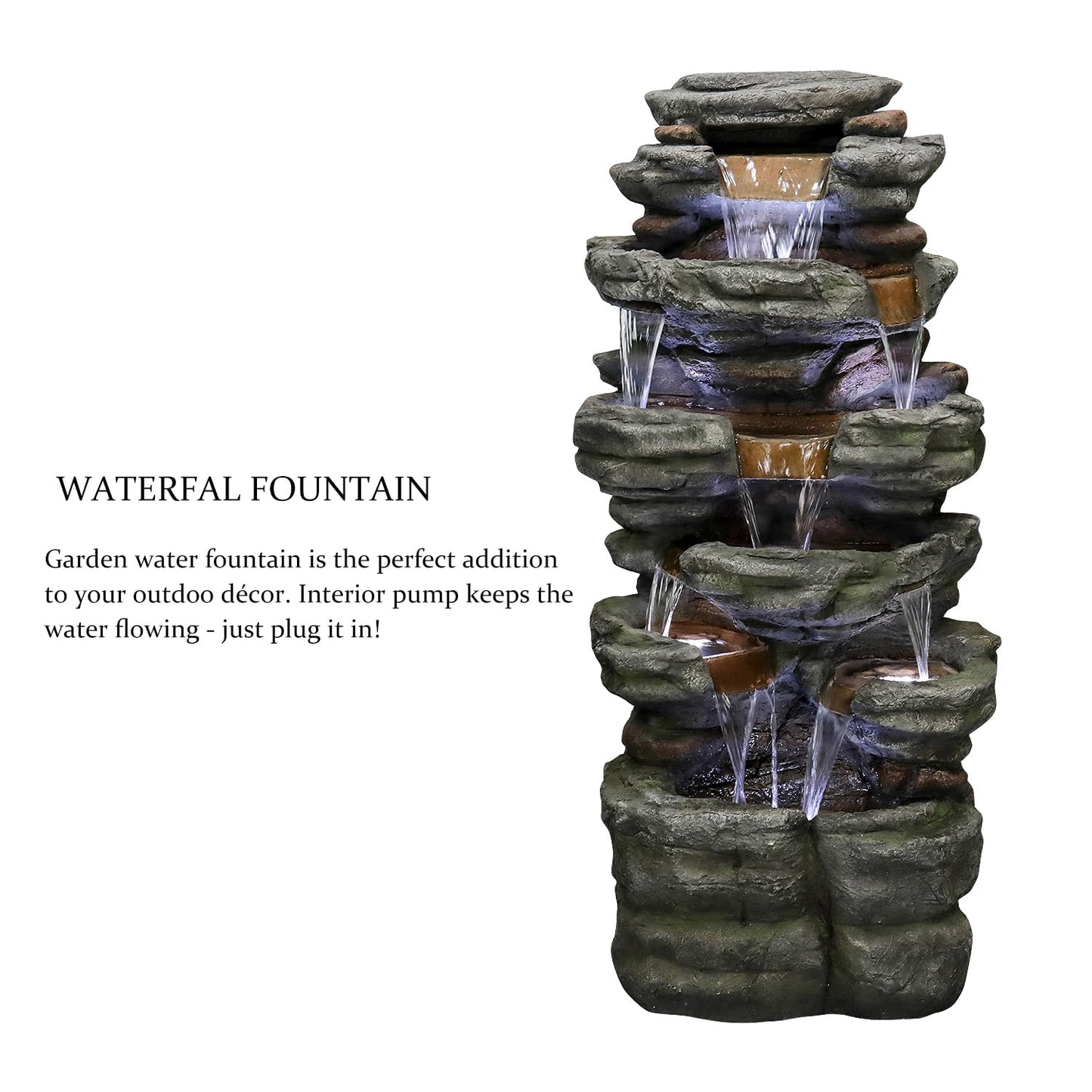 SunJet 6-Tier Outdoor Water Fountain with LED Lights
