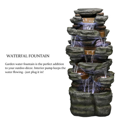 SunJet 6-Tier Outdoor Water Fountain with LED Lights