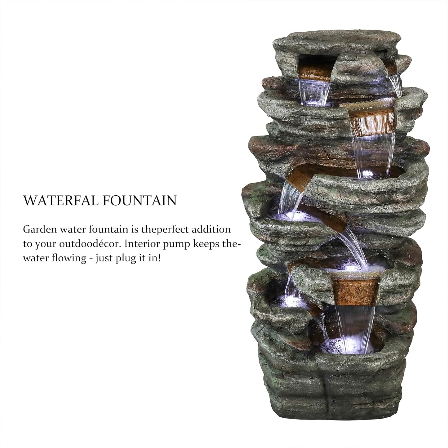 SunJet 6-Tier Outdoor Water Fountain with LED Lights