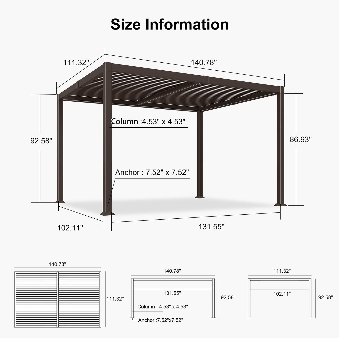 PURPLE LEAF 10' x 10' Louvered Pergola – Bronze