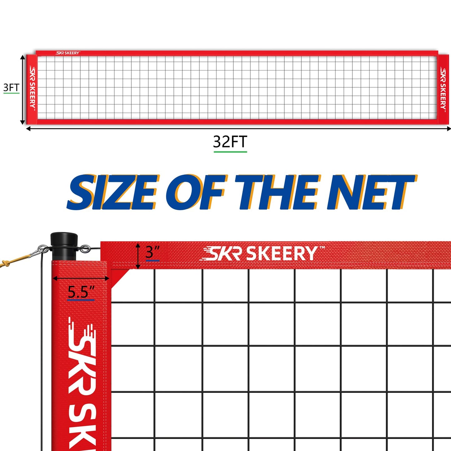 SKEERY Outdoor Volleyball Net Set – 32FT
