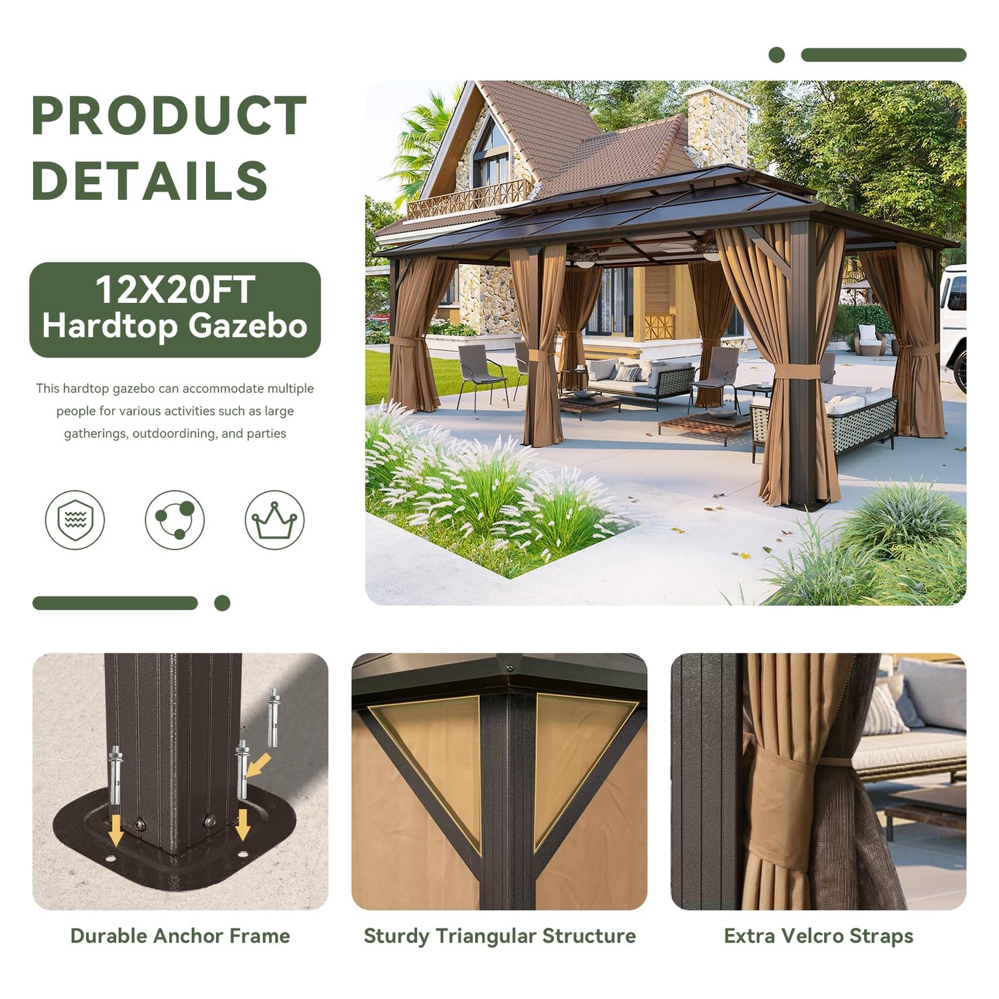 Aoxun 12' x 10' Hardtop Outdoor Gazebo