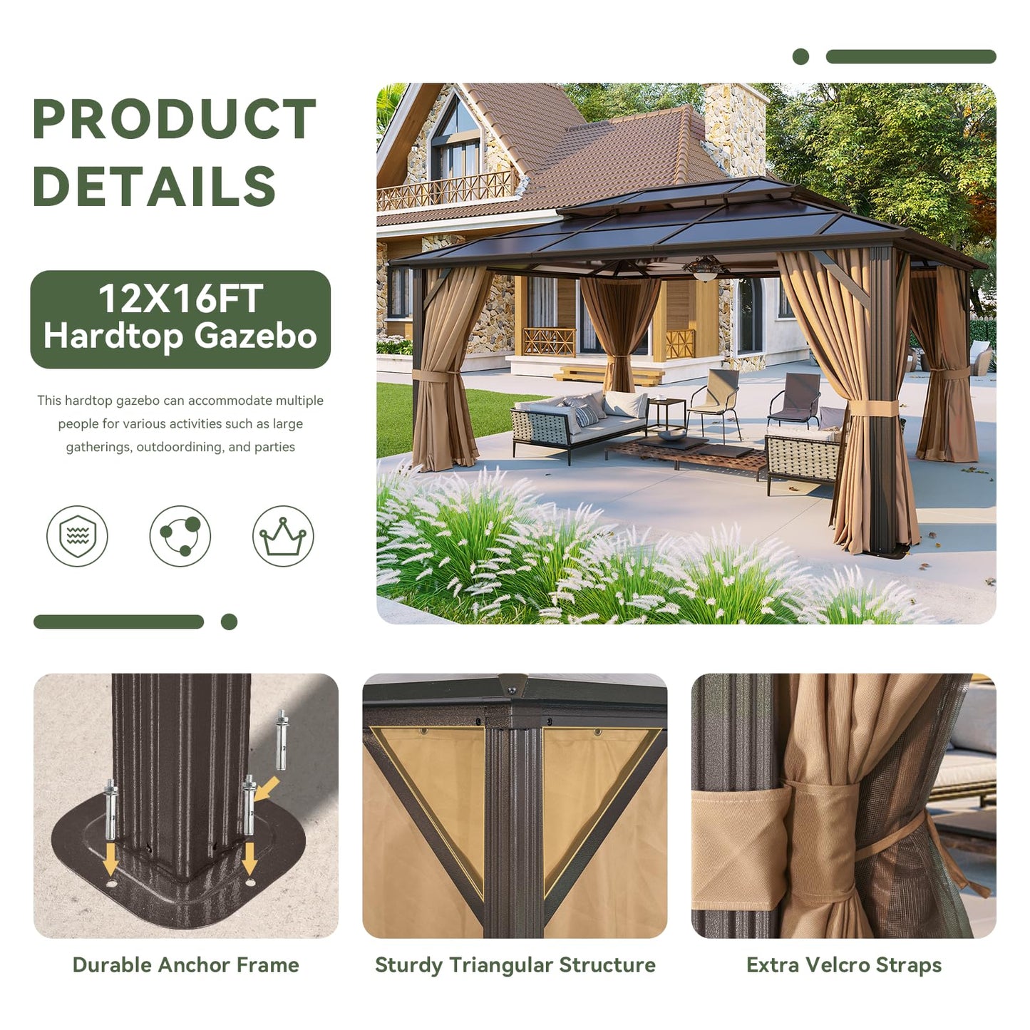 Aoxun 12' x 10' Hardtop Outdoor Gazebo