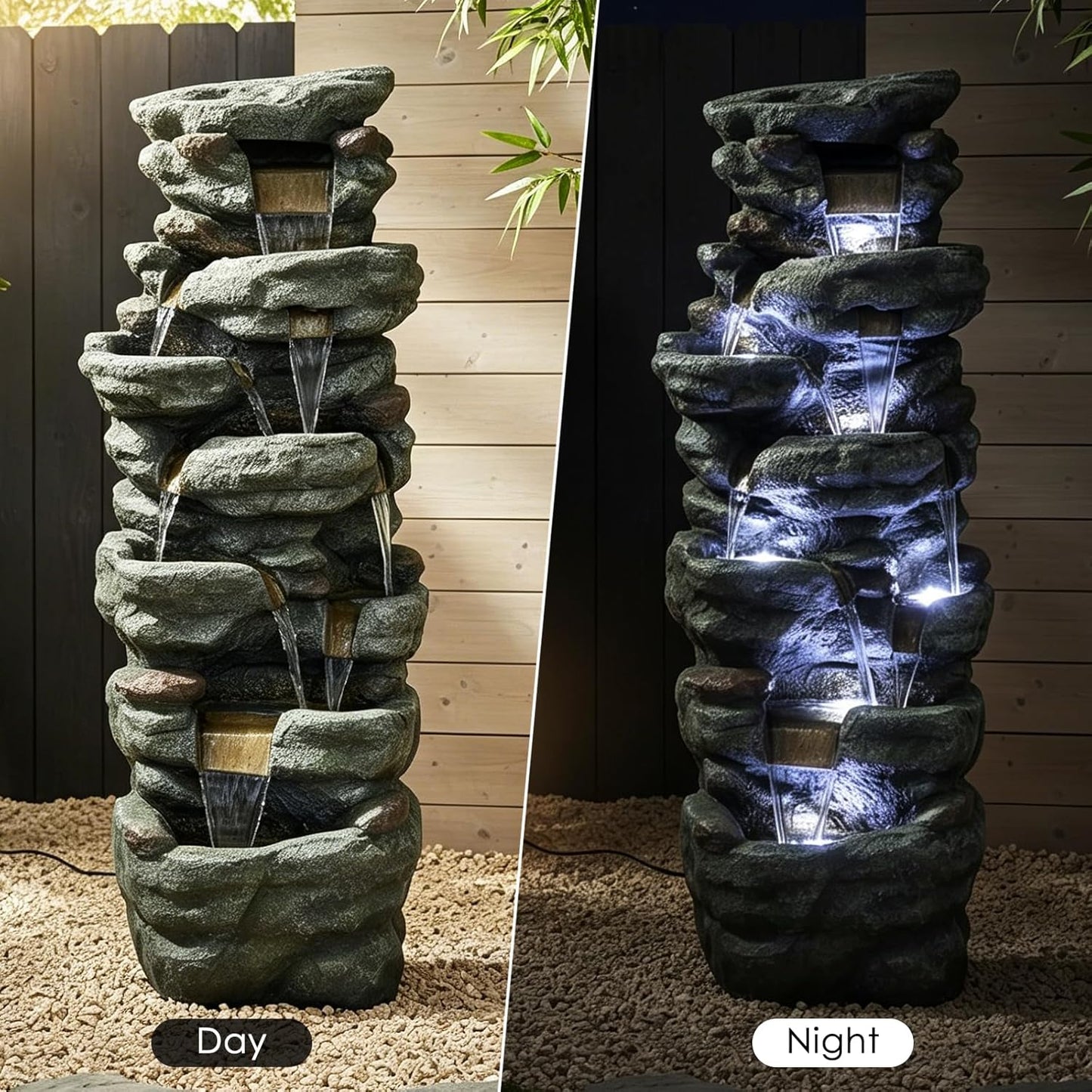 SunJet 6-Tier Outdoor Water Fountain with LED Lights