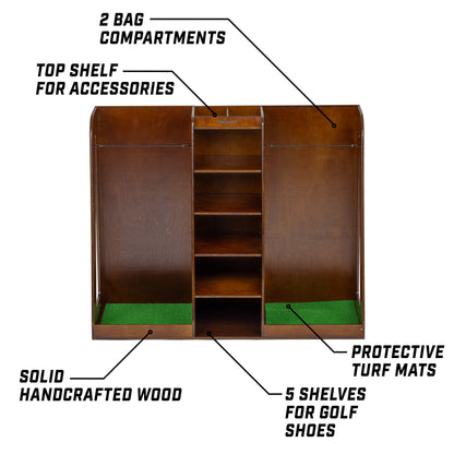 GoSports Wooden Golf Bag Organizer Rack for 2 Bags