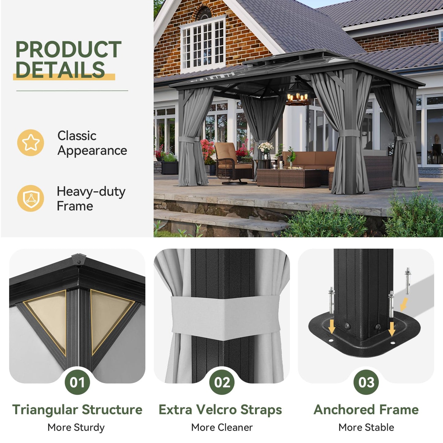 Aoxun 12' x 10' Hardtop Outdoor Gazebo