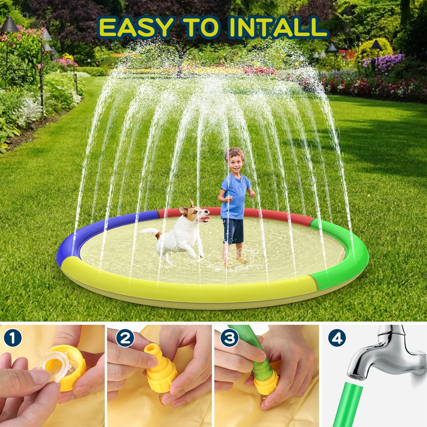 Growsland Kids Splash Pad Sprinkler Pool – 67"