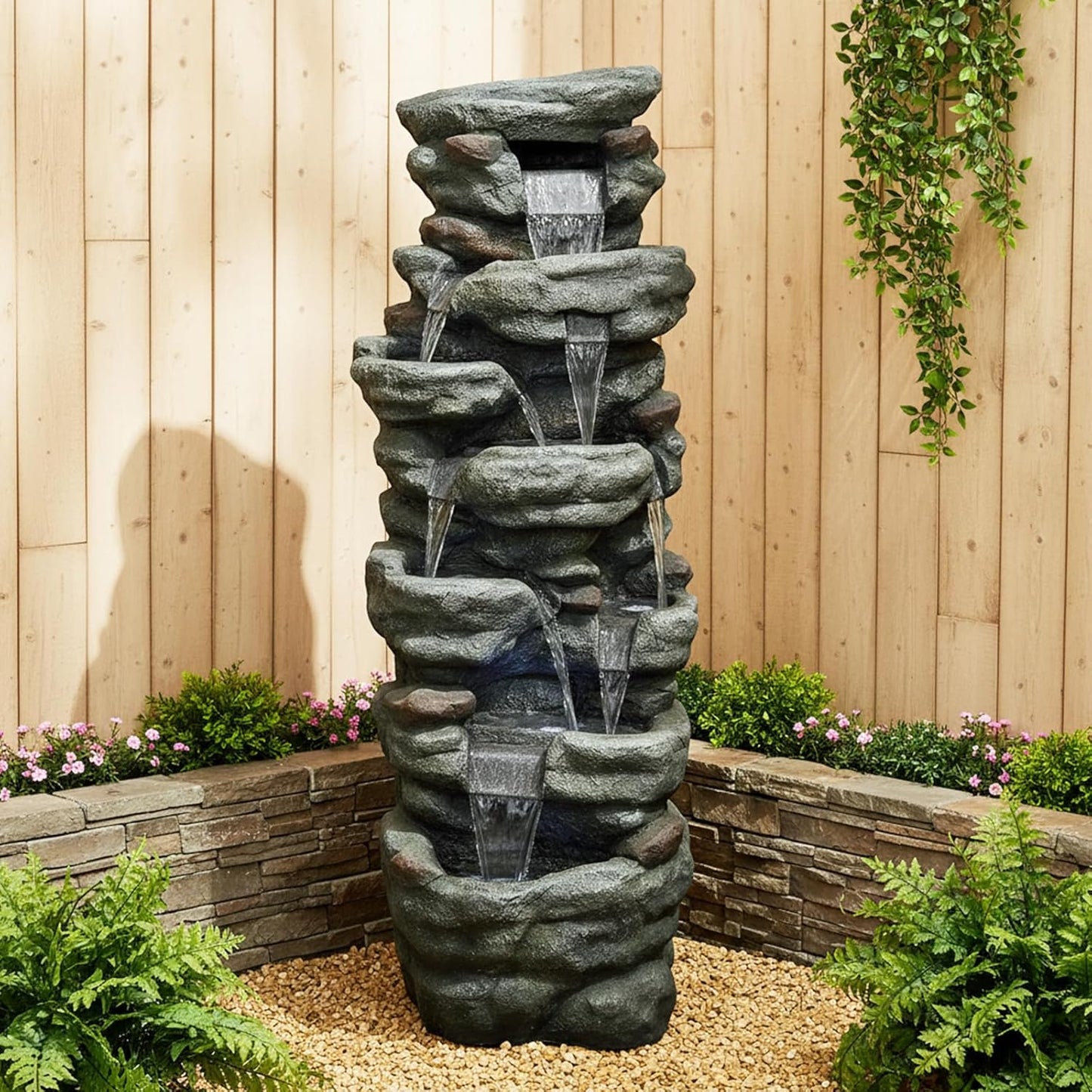 SunJet 6-Tier Outdoor Water Fountain with LED Lights