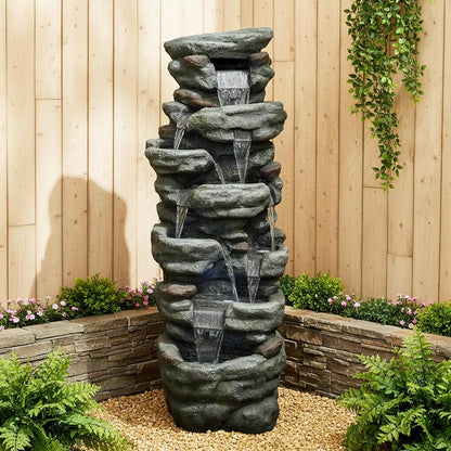 SunJet 6-Tier Outdoor Water Fountain with LED Lights