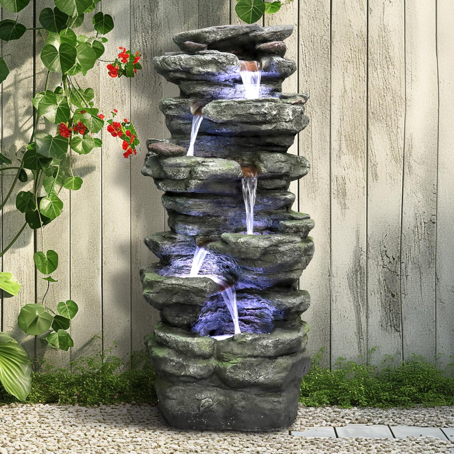 SunJet 6-Tier Outdoor Water Fountain with LED Lights