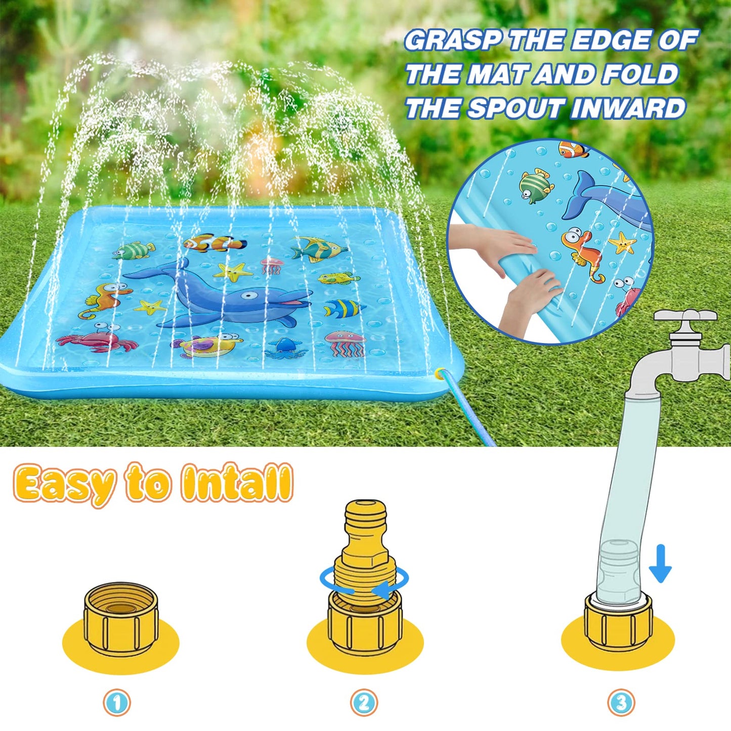 Growsland Kids Splash Pad Sprinkler Pool – 67"