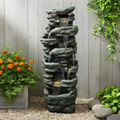 SunJet 6-Tier Outdoor Water Fountain with LED Lights