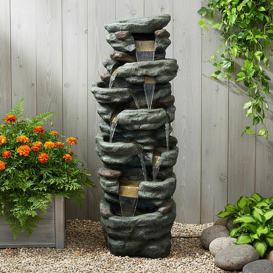 SunJet 6-Tier Outdoor Water Fountain with LED Lights