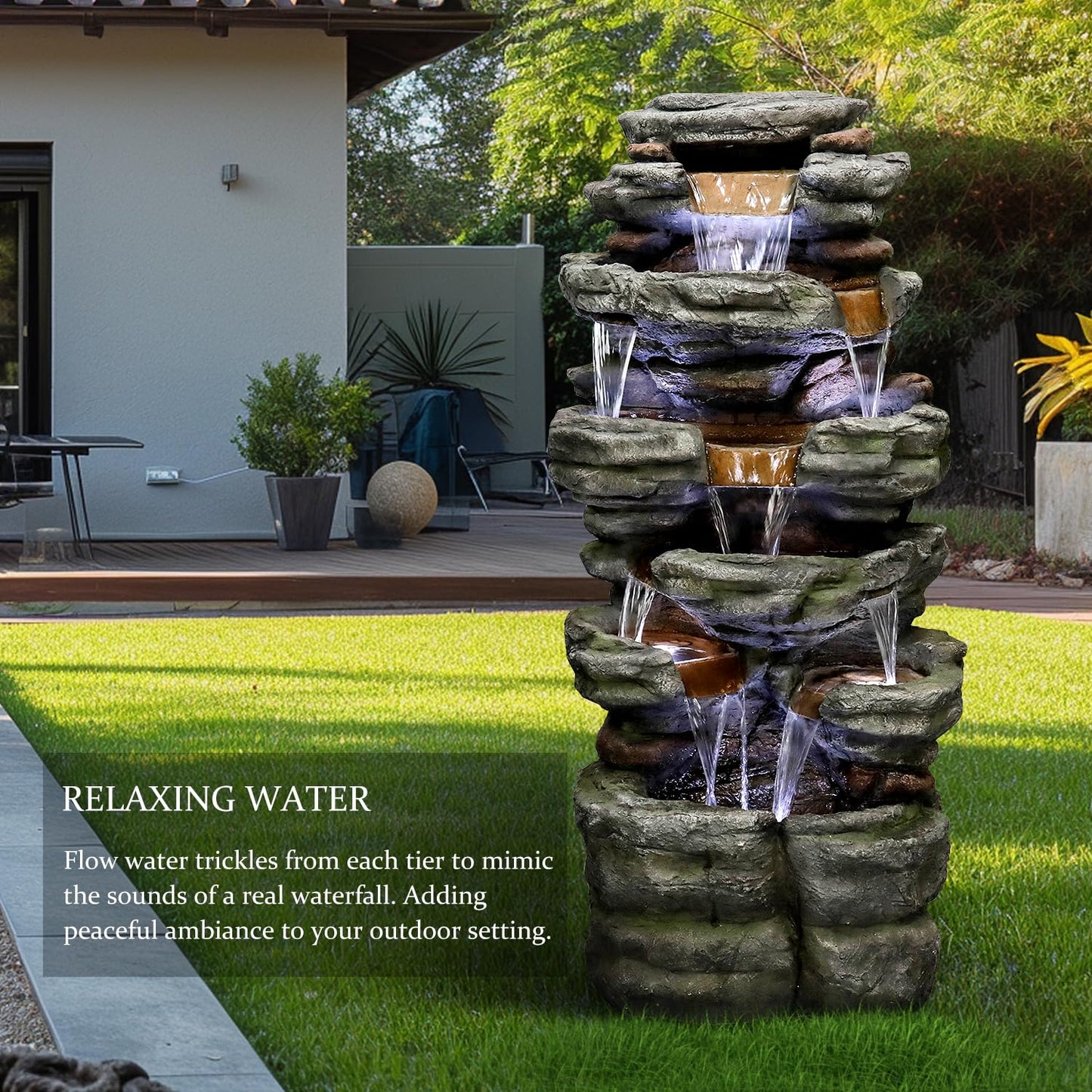 SunJet 6-Tier Outdoor Water Fountain with LED Lights