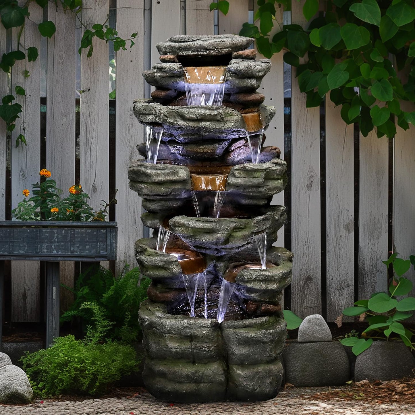 SunJet 6-Tier Outdoor Water Fountain with LED Lights