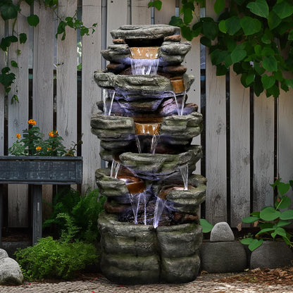 SunJet 6-Tier Outdoor Water Fountain with LED Lights