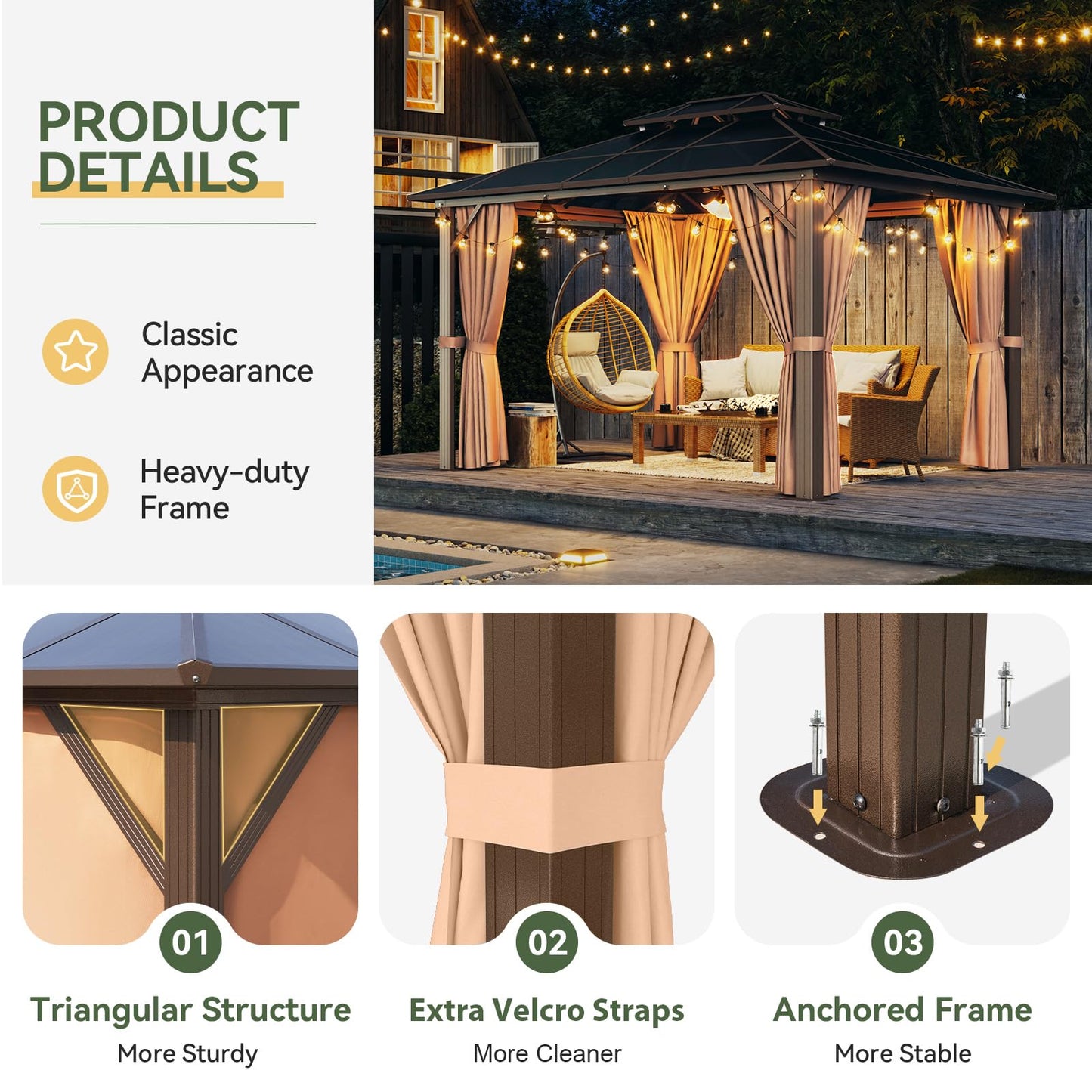 Aoxun 12' x 10' Hardtop Outdoor Gazebo