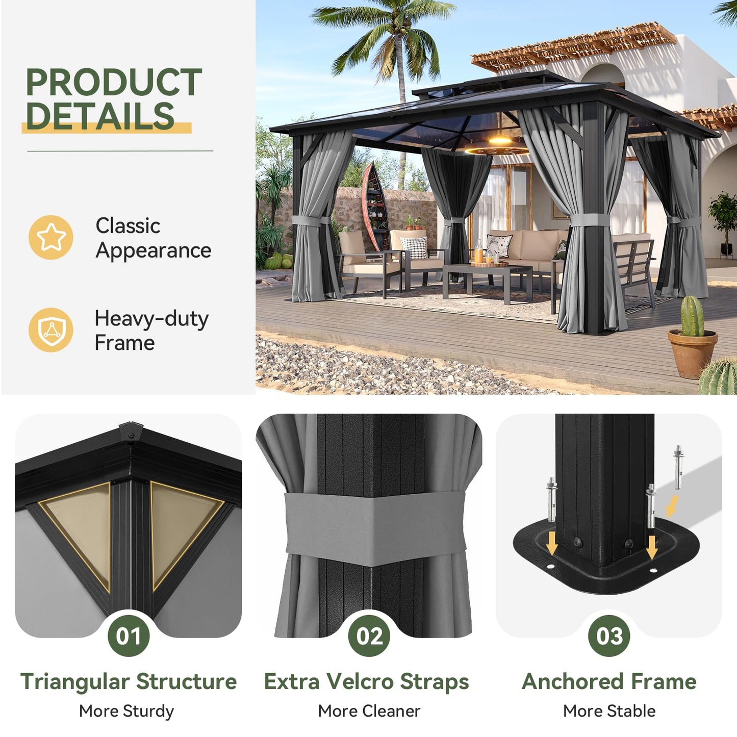 Aoxun 12' x 10' Hardtop Outdoor Gazebo