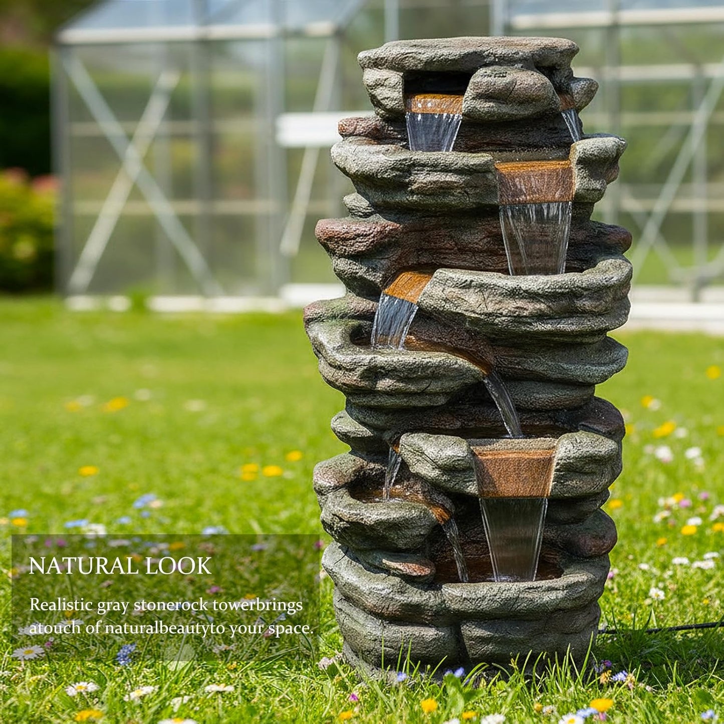 SunJet 6-Tier Outdoor Water Fountain with LED Lights