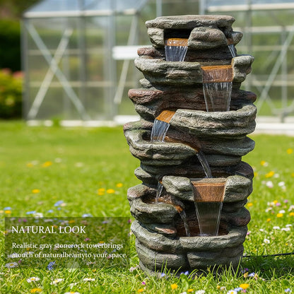 SunJet 6-Tier Outdoor Water Fountain with LED Lights