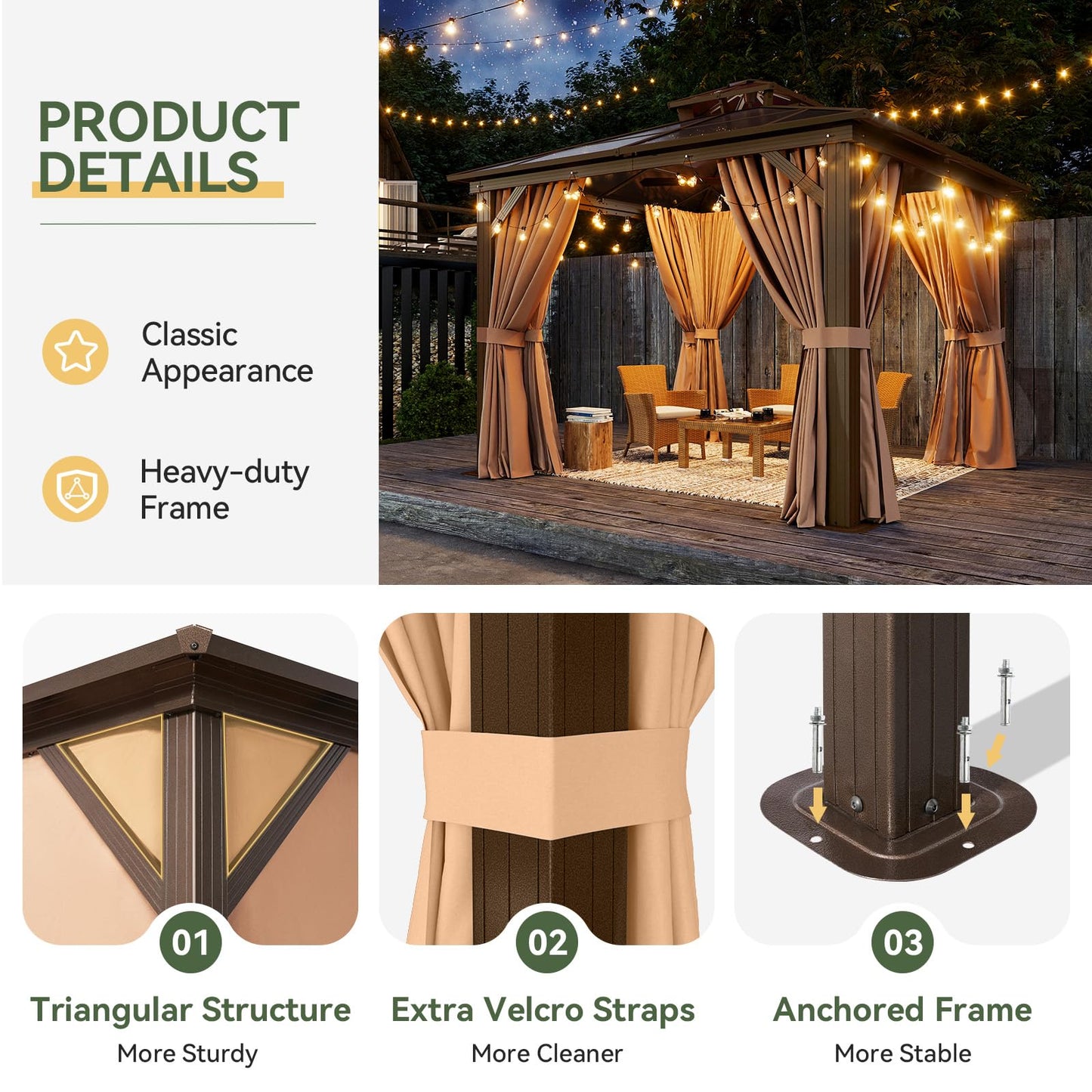 Aoxun 12' x 10' Hardtop Outdoor Gazebo
