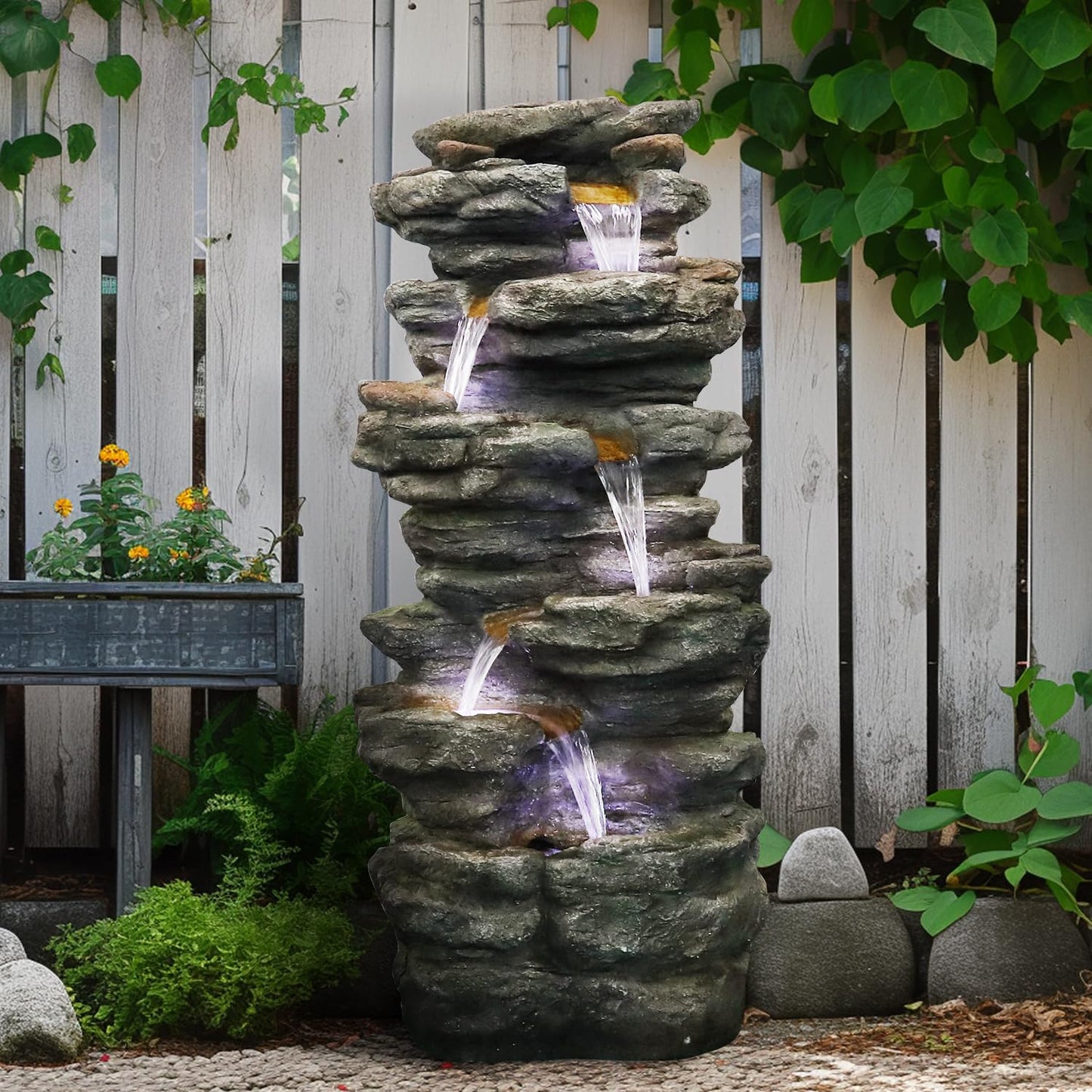 SunJet 6-Tier Outdoor Water Fountain with LED Lights