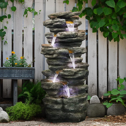 SunJet 6-Tier Outdoor Water Fountain with LED Lights