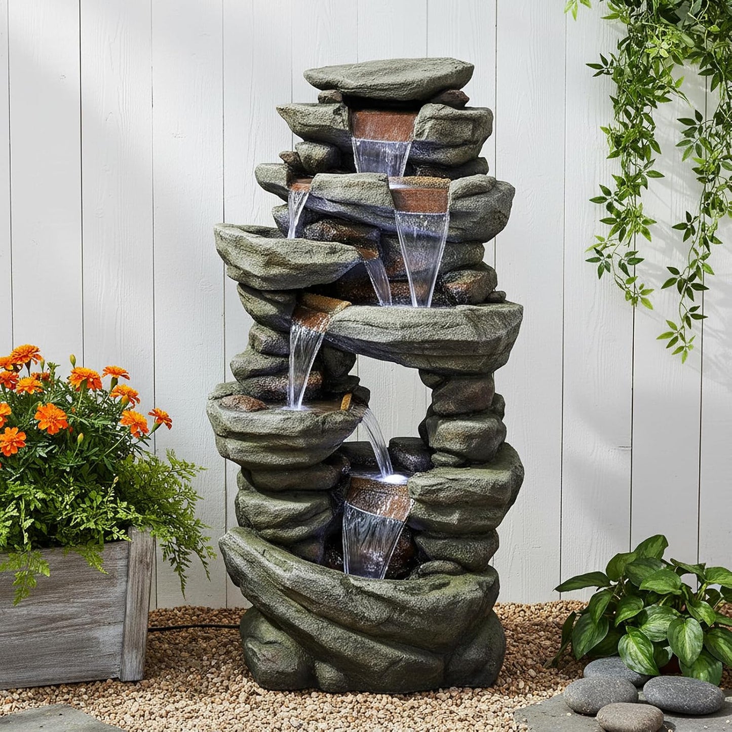 SunJet 6-Tier Outdoor Water Fountain with LED Lights