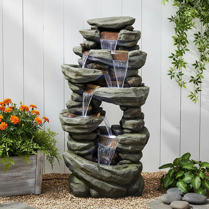 SunJet 6-Tier Outdoor Water Fountain with LED Lights