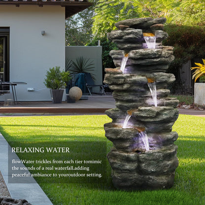 SunJet 6-Tier Outdoor Water Fountain with LED Lights