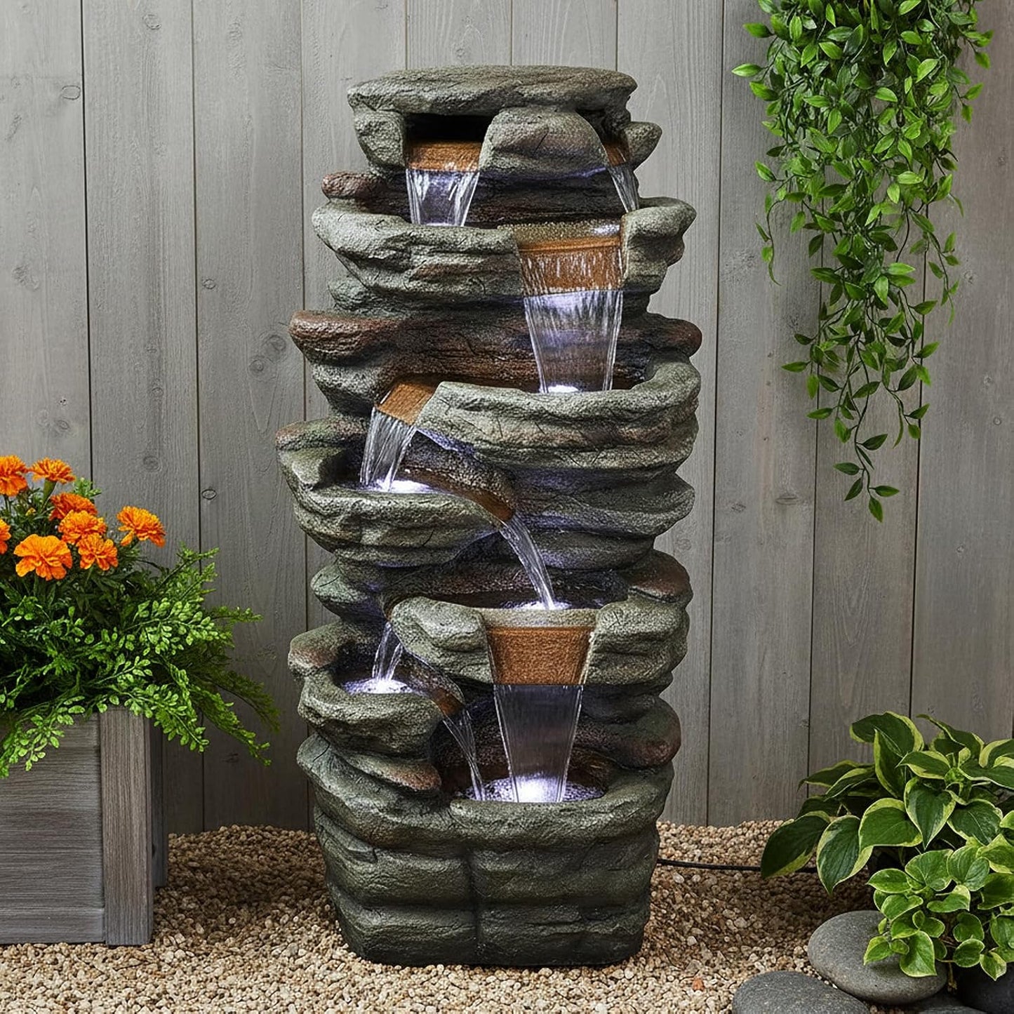 SunJet 6-Tier Outdoor Water Fountain with LED Lights