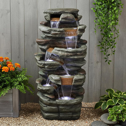 SunJet 6-Tier Outdoor Water Fountain with LED Lights